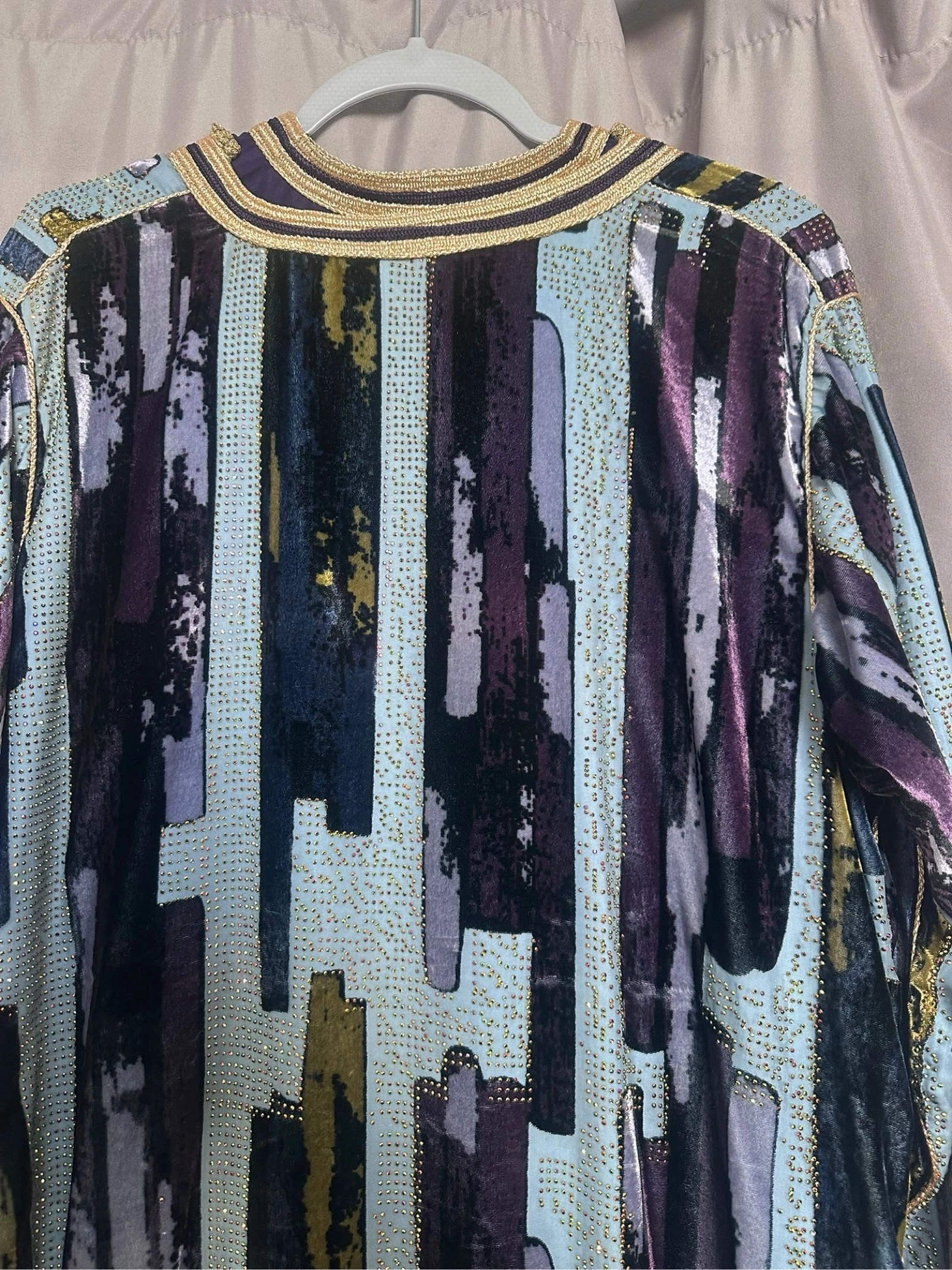 Mauve green stone khaki blue velvet caftan – photo 3